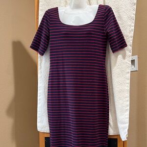 Nautical-Inspired Scoop Neck Midi Dress in Navy and Red Stripes